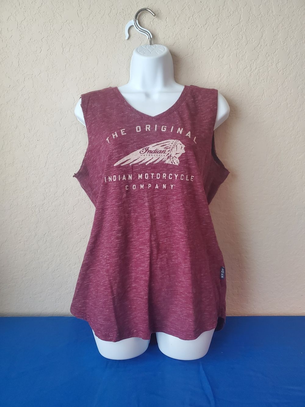 Official Indian Motorcycle Tank Top Large Heathered Maroon Raw Hem Graphic